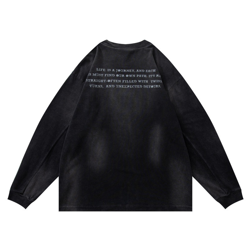 Vintage Ombre Ripped Graphic Gender-Neutral Long-Sleeve T-Shirt