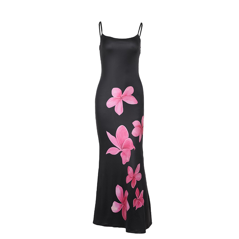 U-Neck Sleeveless Patterned Strap Stretch Skirt