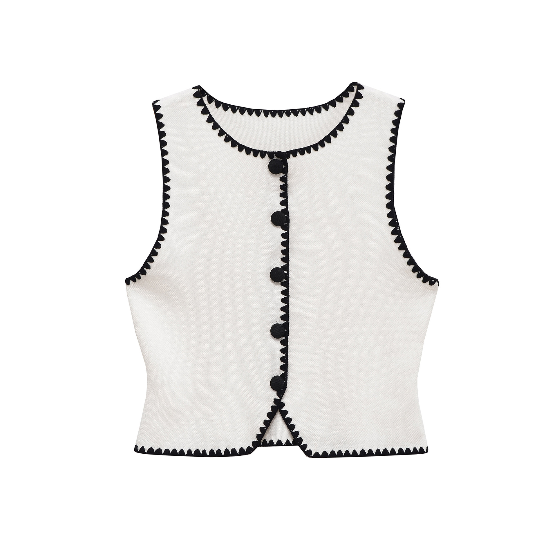 Fashion Round Neck Color Block Embroidery Knitted Vest