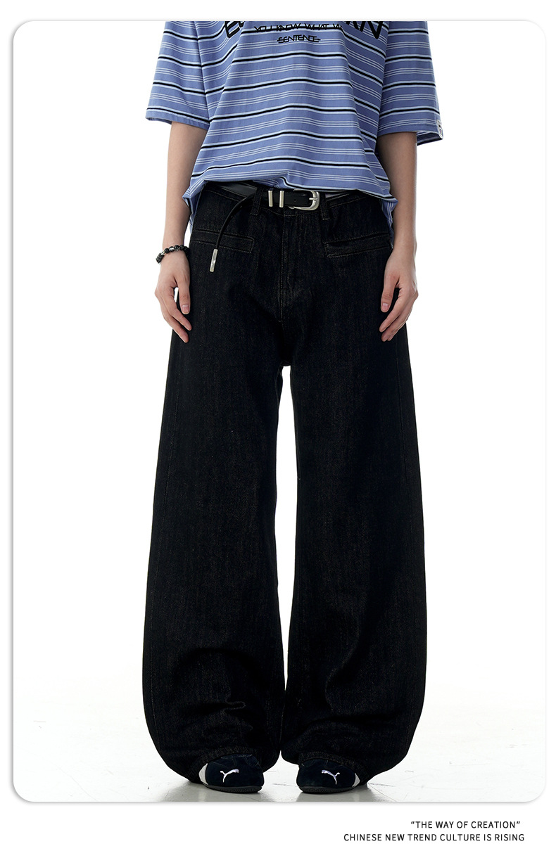 Red Edge Black Original Jeans Unisex Simple A-Line Straight Loose Long Pants