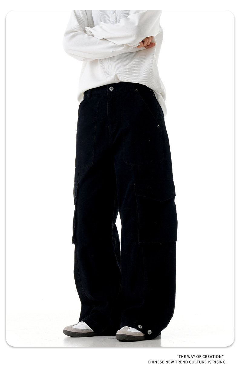 Straight Leg Work Pants for Men and Women Street Loose Wide-Leg Aged Casual Long Trousers