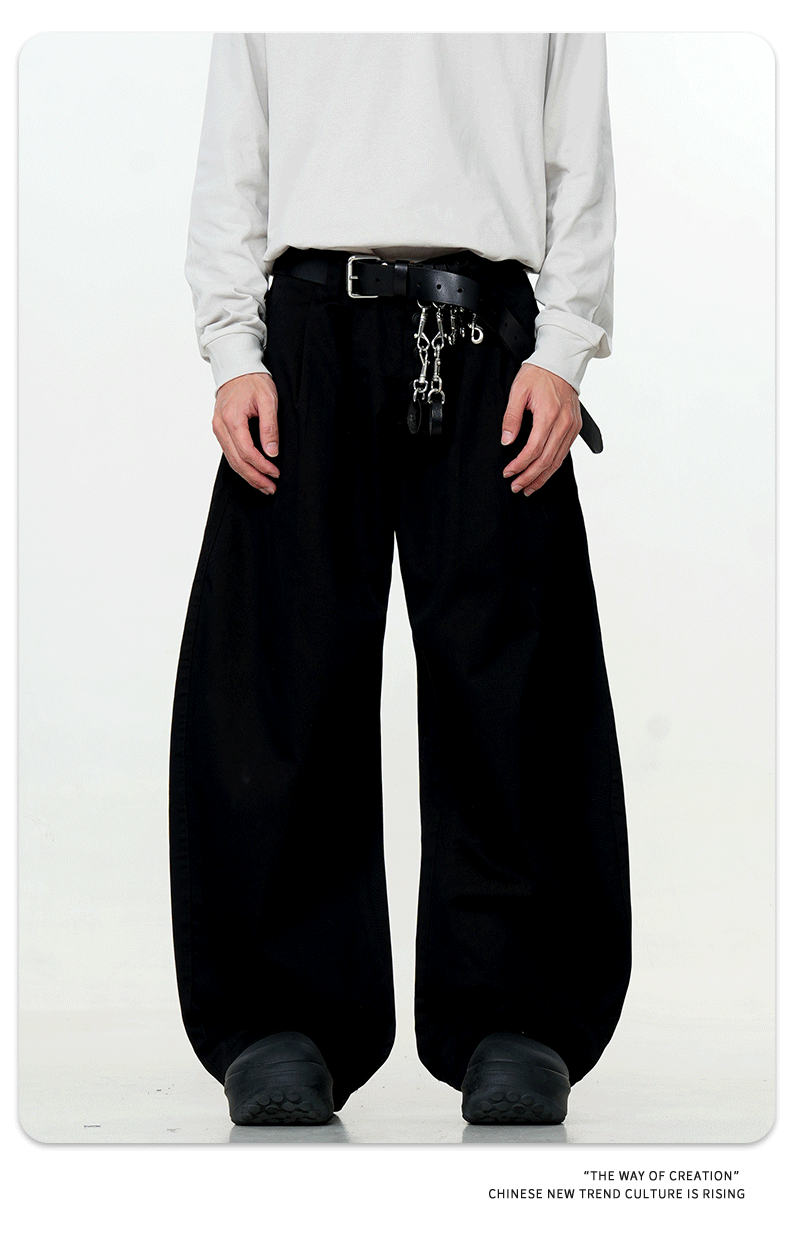 Retro Snap Button Design Oversized Wide Leg Slimming Loose Long Pants