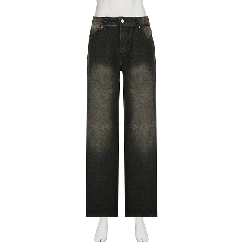 Retro high waisted loose washable street style minimalist straight leg casual pants