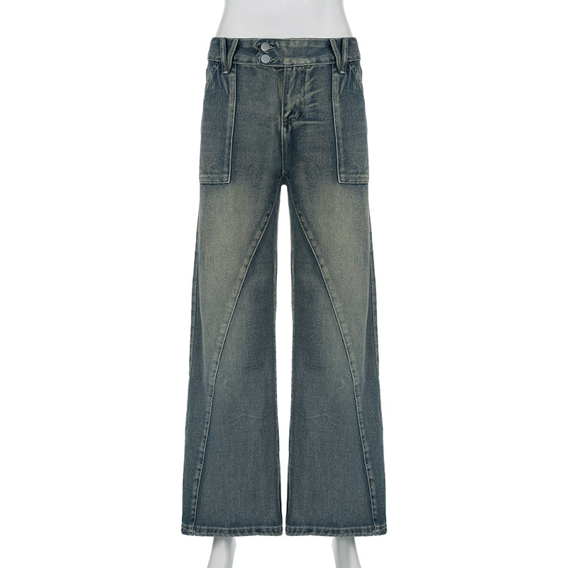 Low waist irregular split line pocket jeans