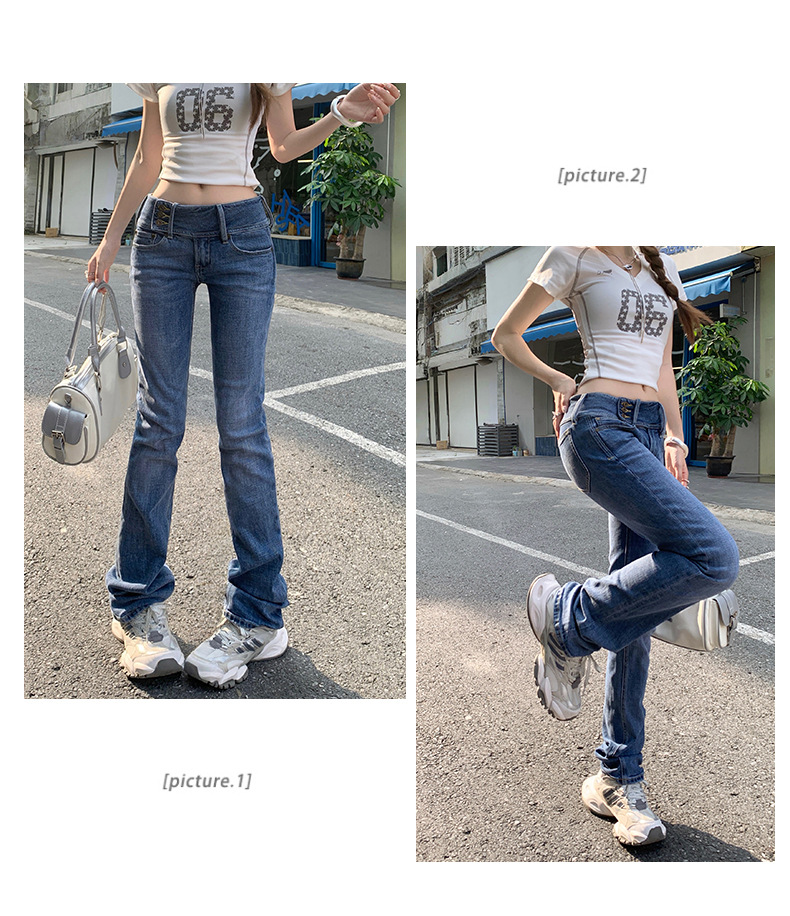 Women's Low Waist Flared Jeans Slim Fit Elastic Straight Leg Horseshoe Pants