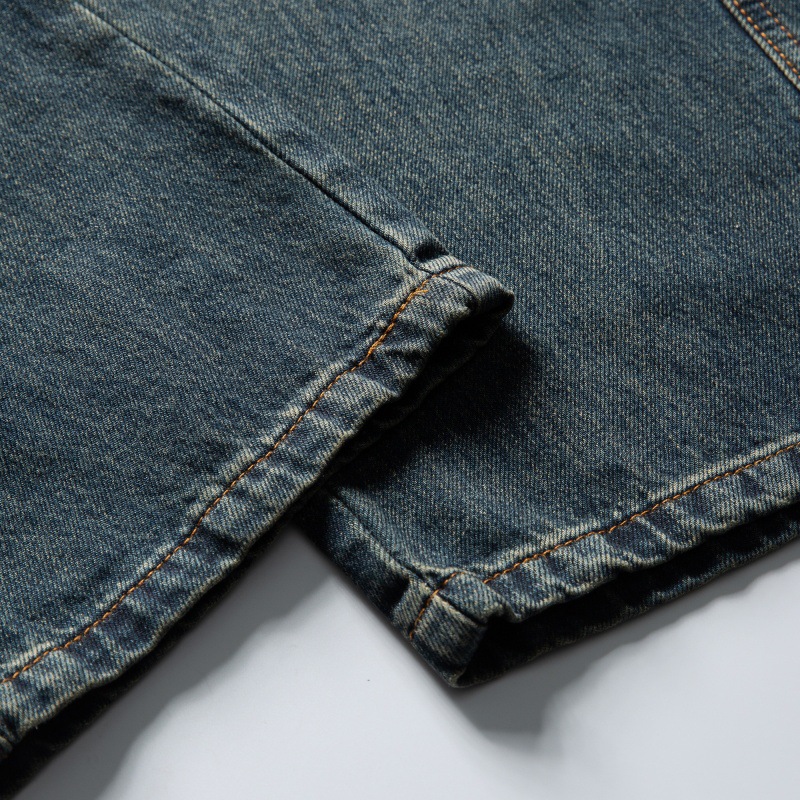 Distressed Basic Loose Straight Casual Washed Denim Pants for Men