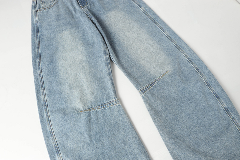 Street Casual Versatile Retro Pleated Washed Distressed Oversized Denim Pants Clean Fit Unisex Wide Leg Tapered Jeans