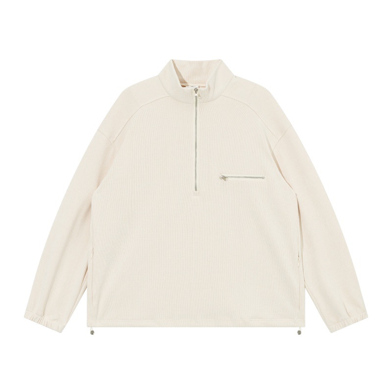 Cotton Letter Print Oversized Mock Neck Zipper Hoodie