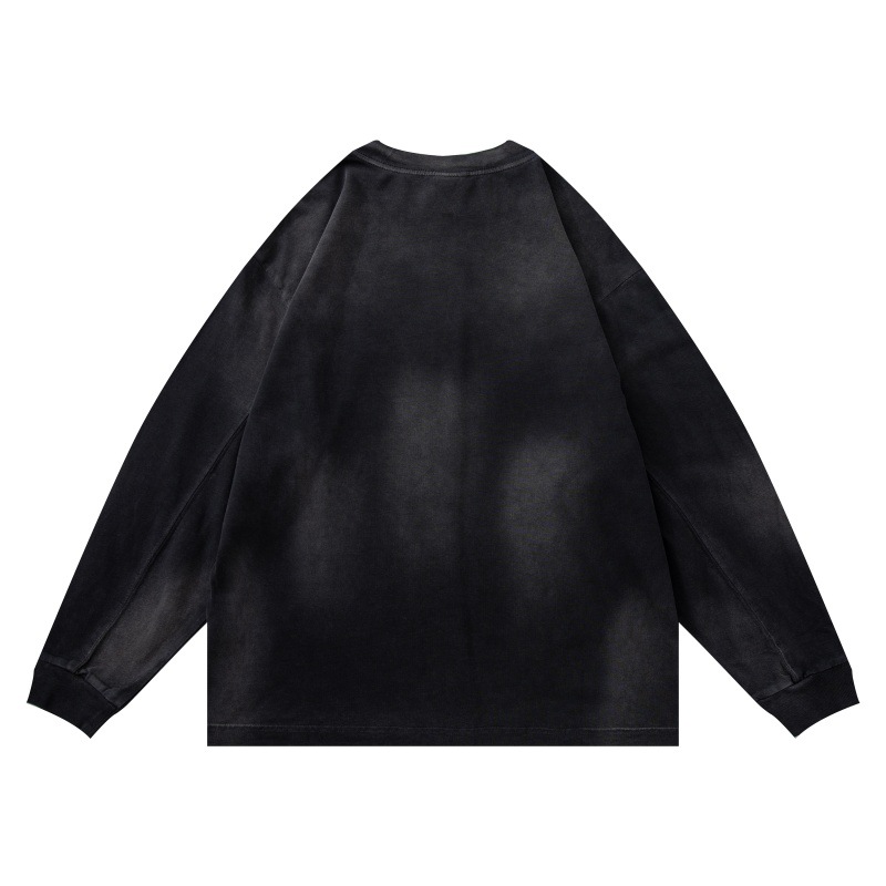 Loose-Fit Retro Faded Ombre Full-Sleeved Letter Print Tee