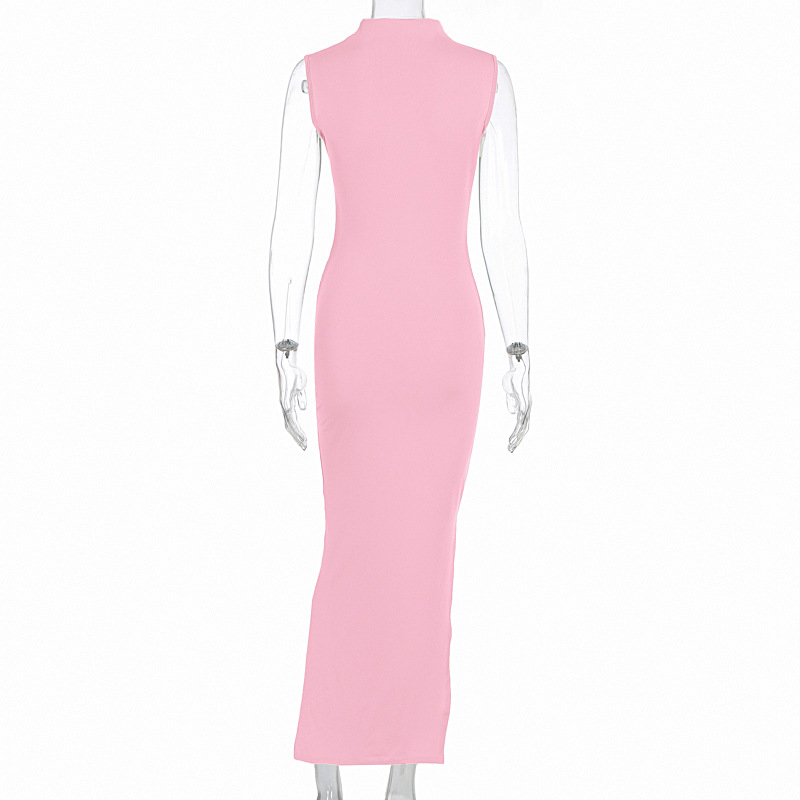 Mock Neck Side Split Bodycon Maxi Dress