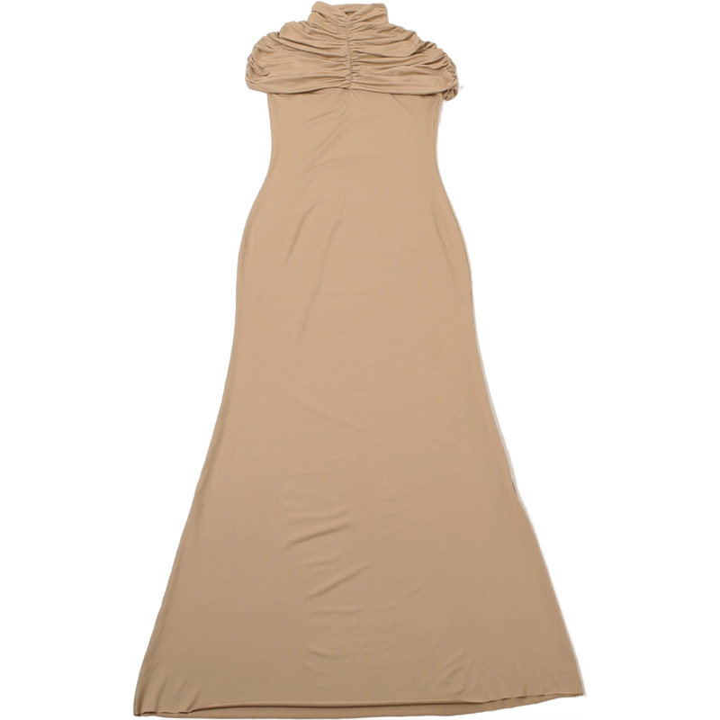 Sleeveless Stand Collar Cutout Pleated Waist-Defined Bodycon Dress