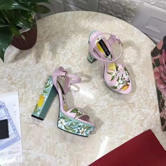 Newest Floral Printed Sandals Summer Sexy Platform Chunky Heels Women Shoes Ankle Strap Gladiator Sandals