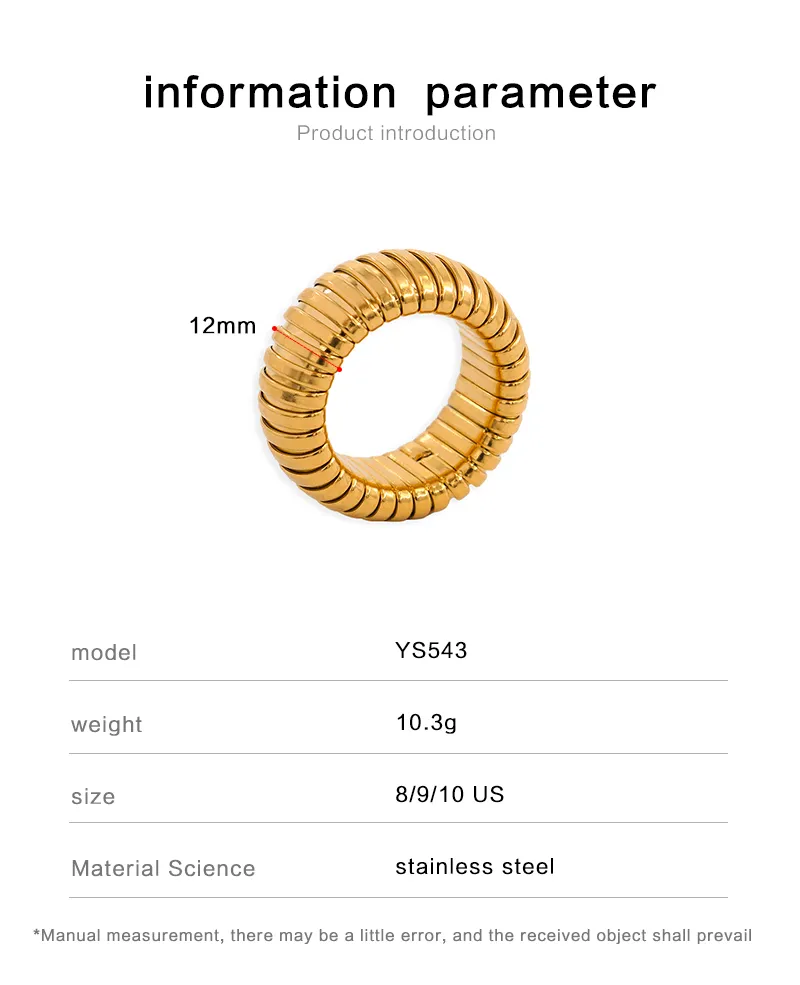 High Quality Waterproof Stainless Steel Spiral Rings For Men's Round Elastic Gold-Plated Party Chunky Ring Jewelry Accessories