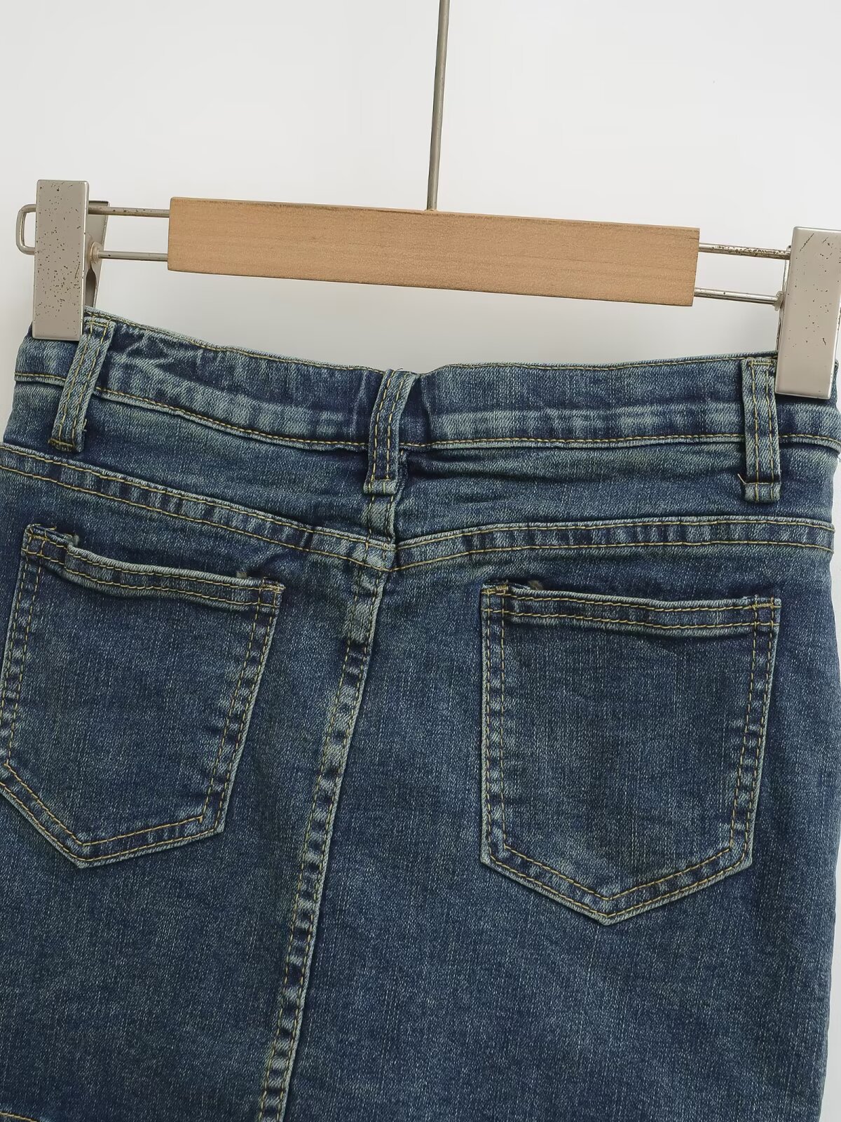 High waisted hip hugging denim short skirt midi skirt