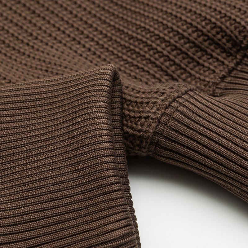 Solid color letter embossed round neck loose knit sweater