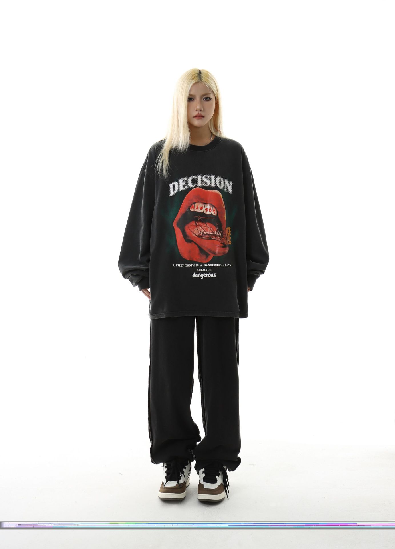 Cotton Long Sleeve Kiss Graphic Hoodie