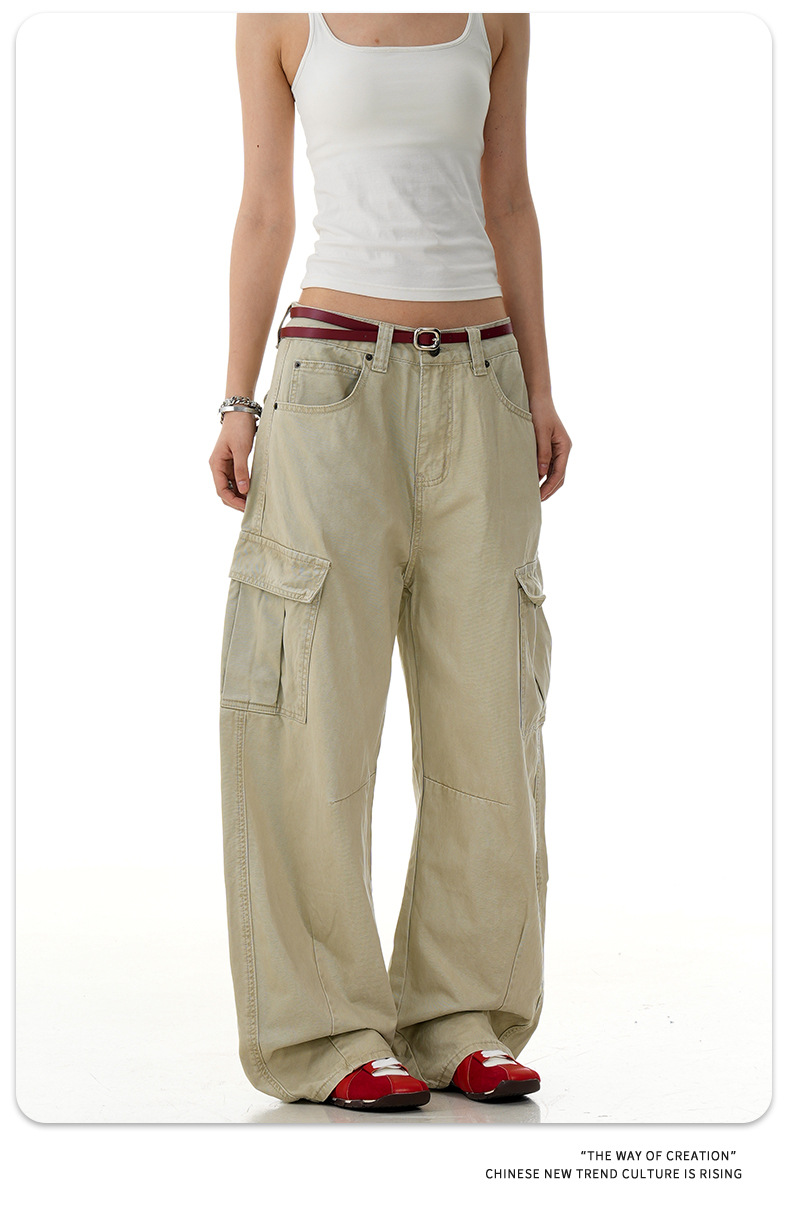 Curved Knife Work Pants for Men and Women Loose Casual Multi-Pocket Trendy Long Pants