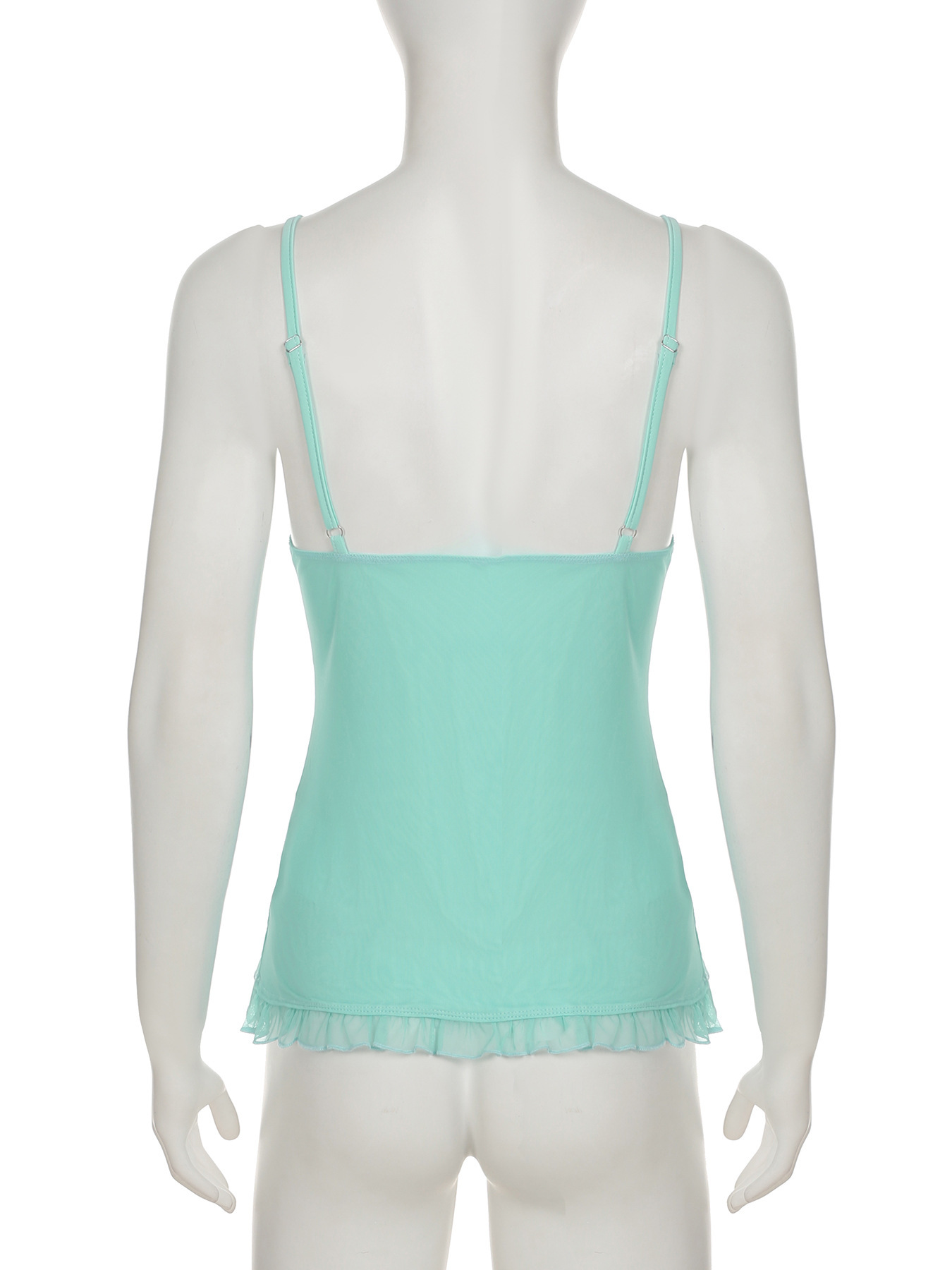 Mesh splicing deep V-neck mint green camisole vest