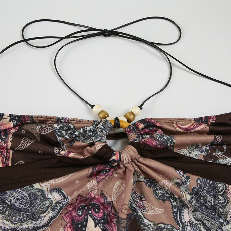 Vintage Botanical Crystal Embellished Halter Dress