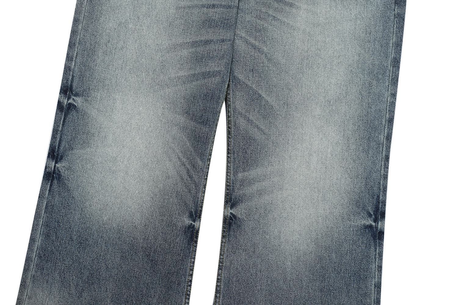 Vintage Street Style Unisex Relaxed Fit Cat-Whisker Pattern Washed Blue Flared Denim Jeans for Men