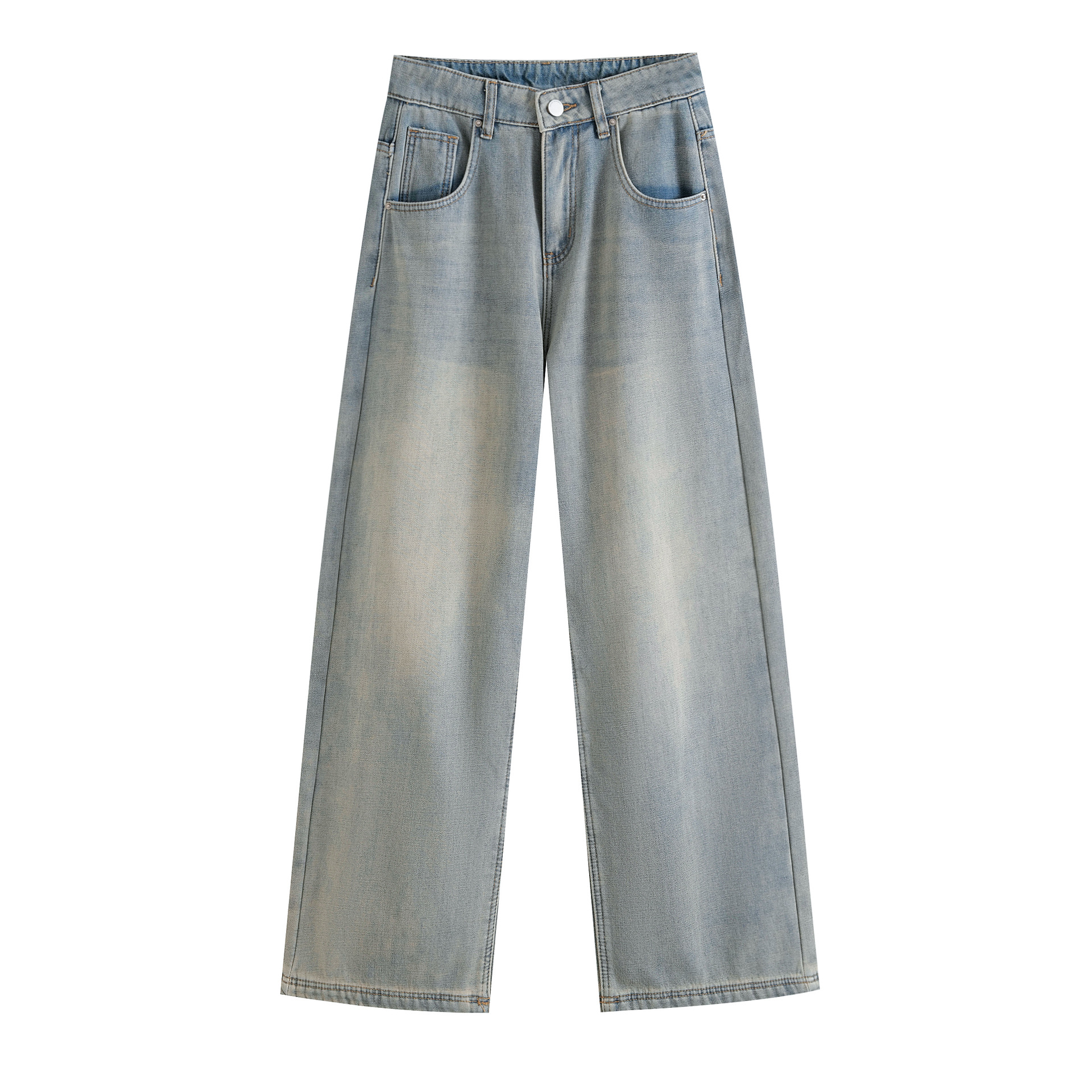 Vintage washed light blue warm and plush long straight leg jeans