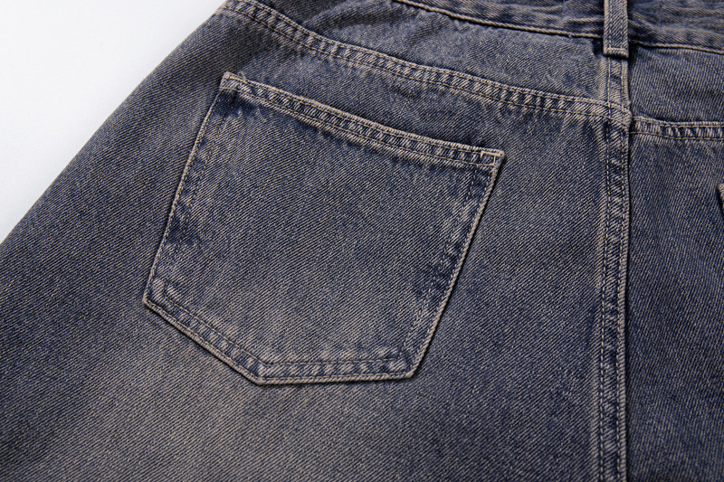 Washed Gradient Knife-Edge Denim Pants Men Streetwear High-Street Vibe Loose Straight Leg Wide Leg Pants