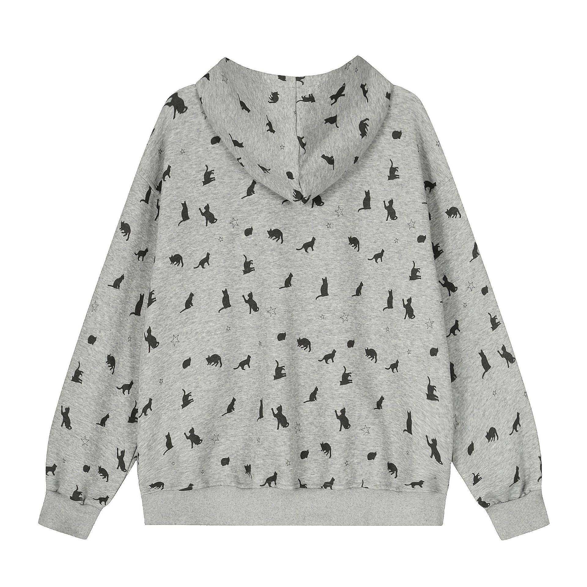 Cat printed zipper hoodie