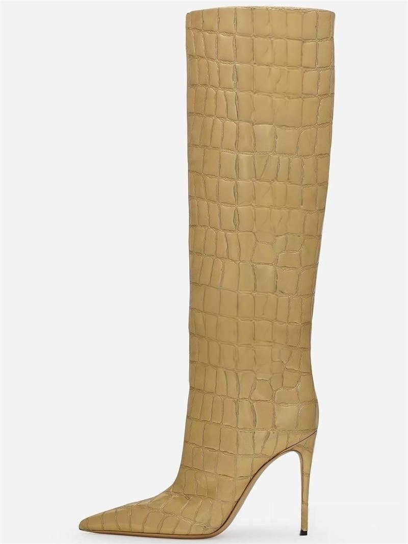 Pointed thin heel leopard print long boots for women's fashionable and sexy high boots for women's shoes