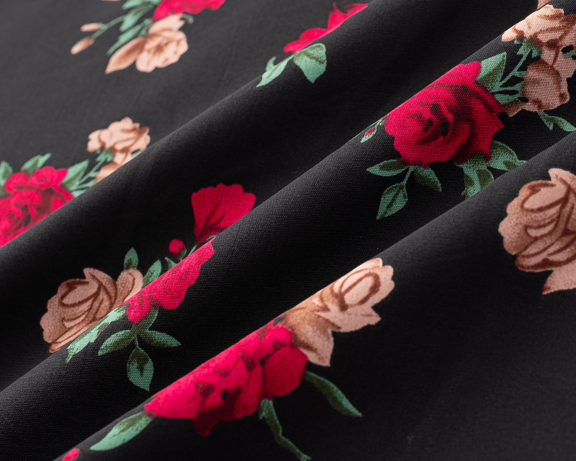 Tie-Shoulder Black Base Printed Long Dress