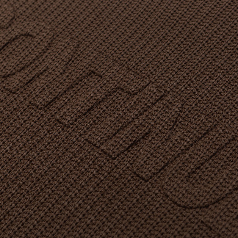 Solid color letter embossed round neck loose knit sweater