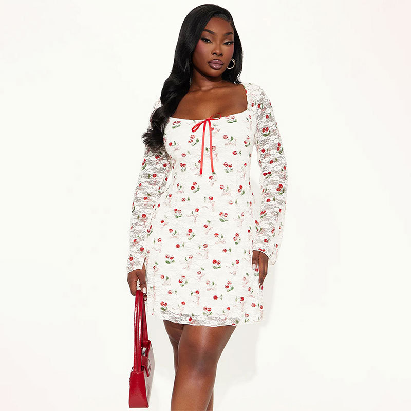 Geometric Cutout Patchwork Graphic Full Arm Short Dress
