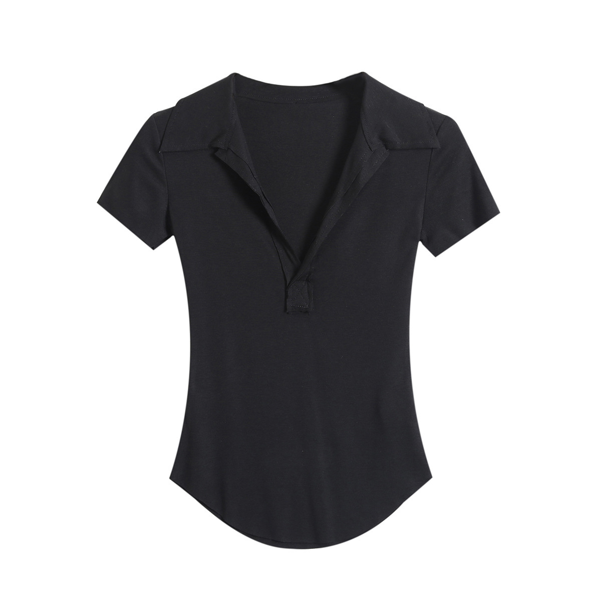 Plain Spandex Plunge Frayed Rounded Slim Tee
