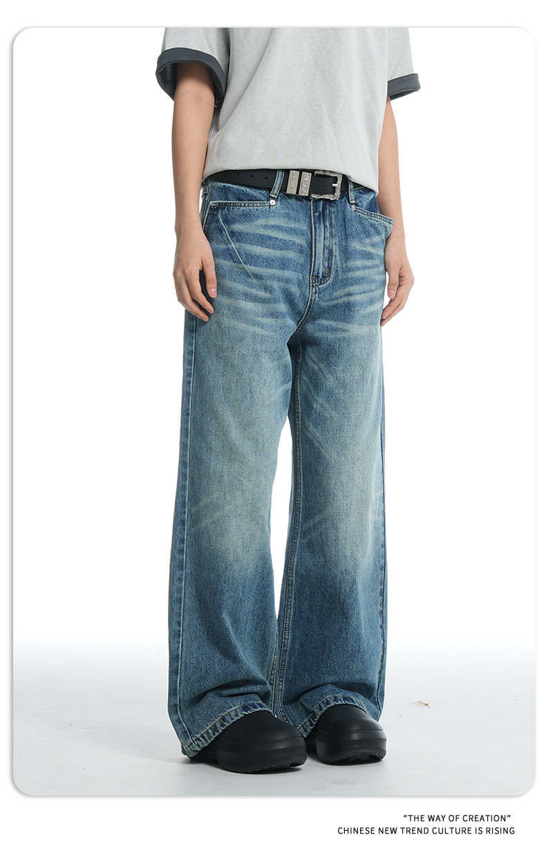 Denim Pants for Men and Women, Water-Washed Vintage Loose Fit Casual Wide-Leg Straight Leg Jeans