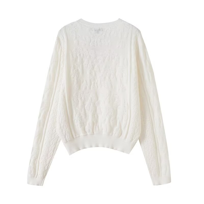 Ivory Cutout Full Sleeve Crew Sweater