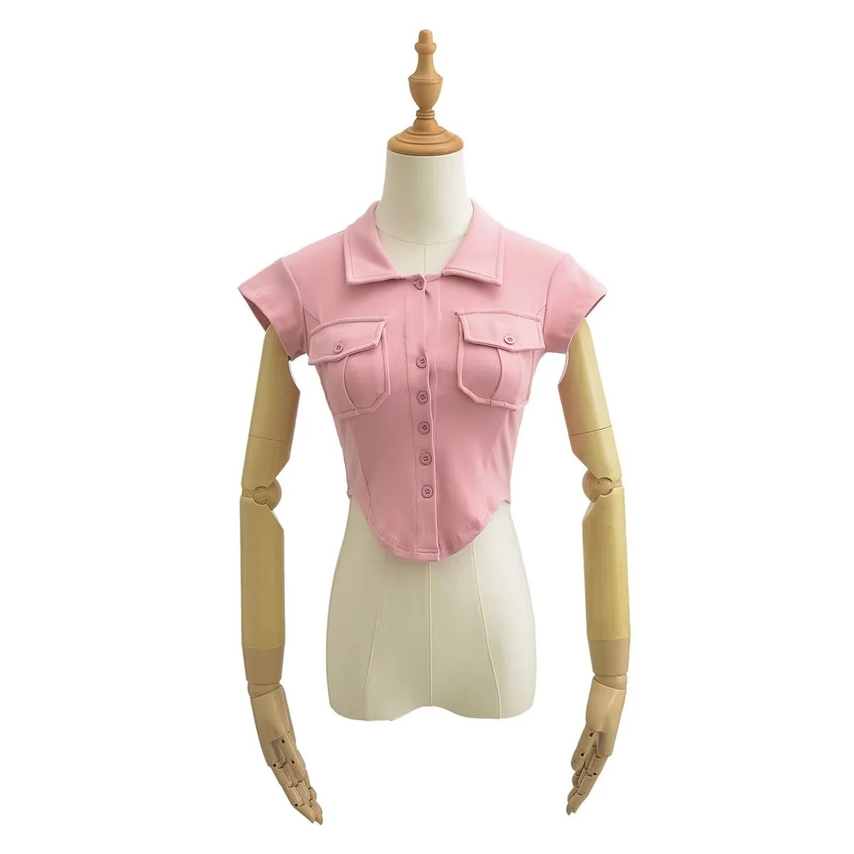 Ladies Half Sleeve Notch Collar Cardigan Tee