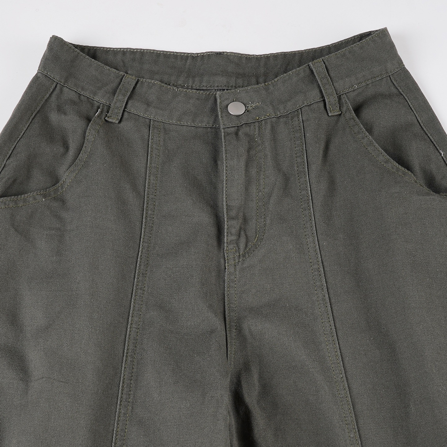 Low waisted denim retro workwear military green casual pants
