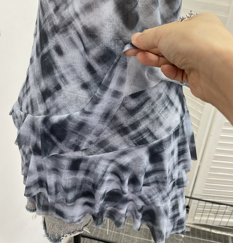 Irregular Rivet Mesh Camisole Dress with Ruffle Strap Sleeveless Top