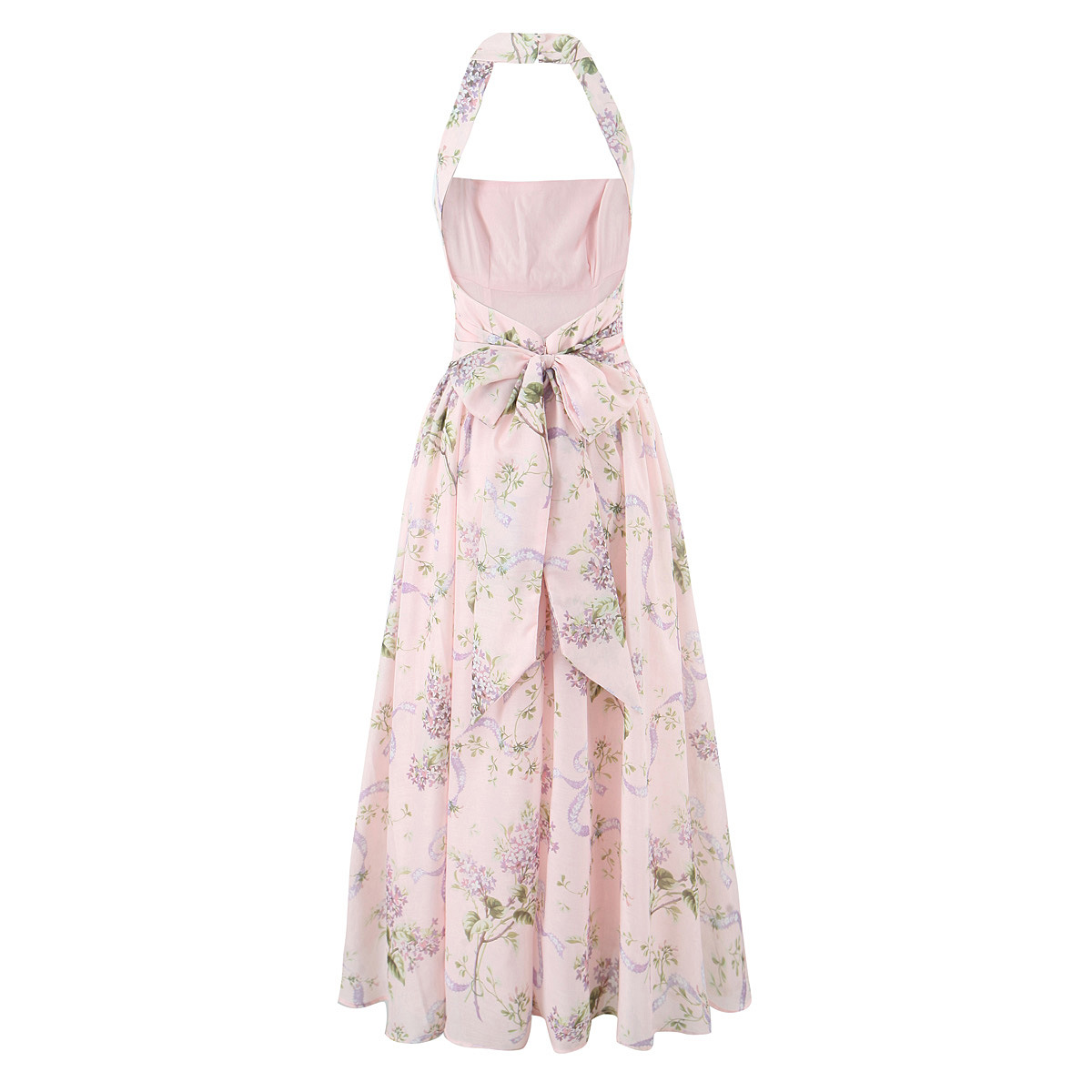 Sleeveless Botanical Print Halter Backless Side Slit Dress