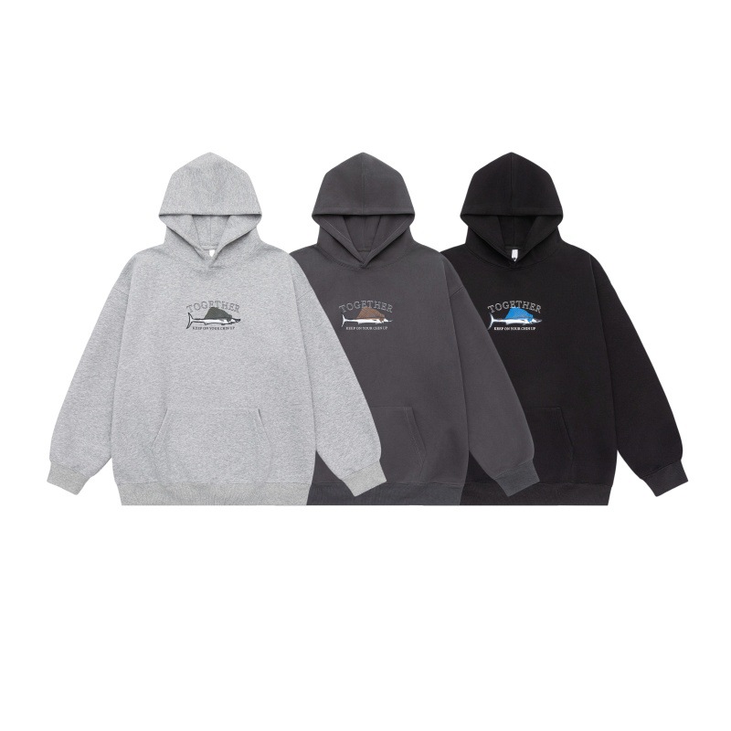 Oversized Cotton Marine Life Graphic Hood Sweatshirt