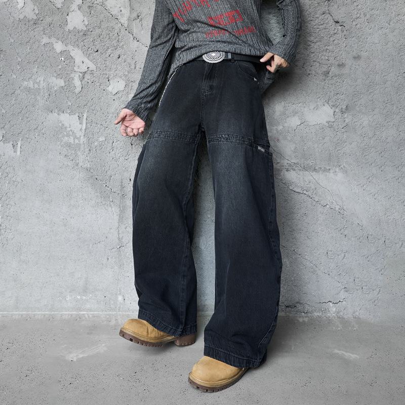Streetwear Style Hip Hop Trendy Casual Black Knife Pants Ins Autumn Vintage Washed Loose Jeans