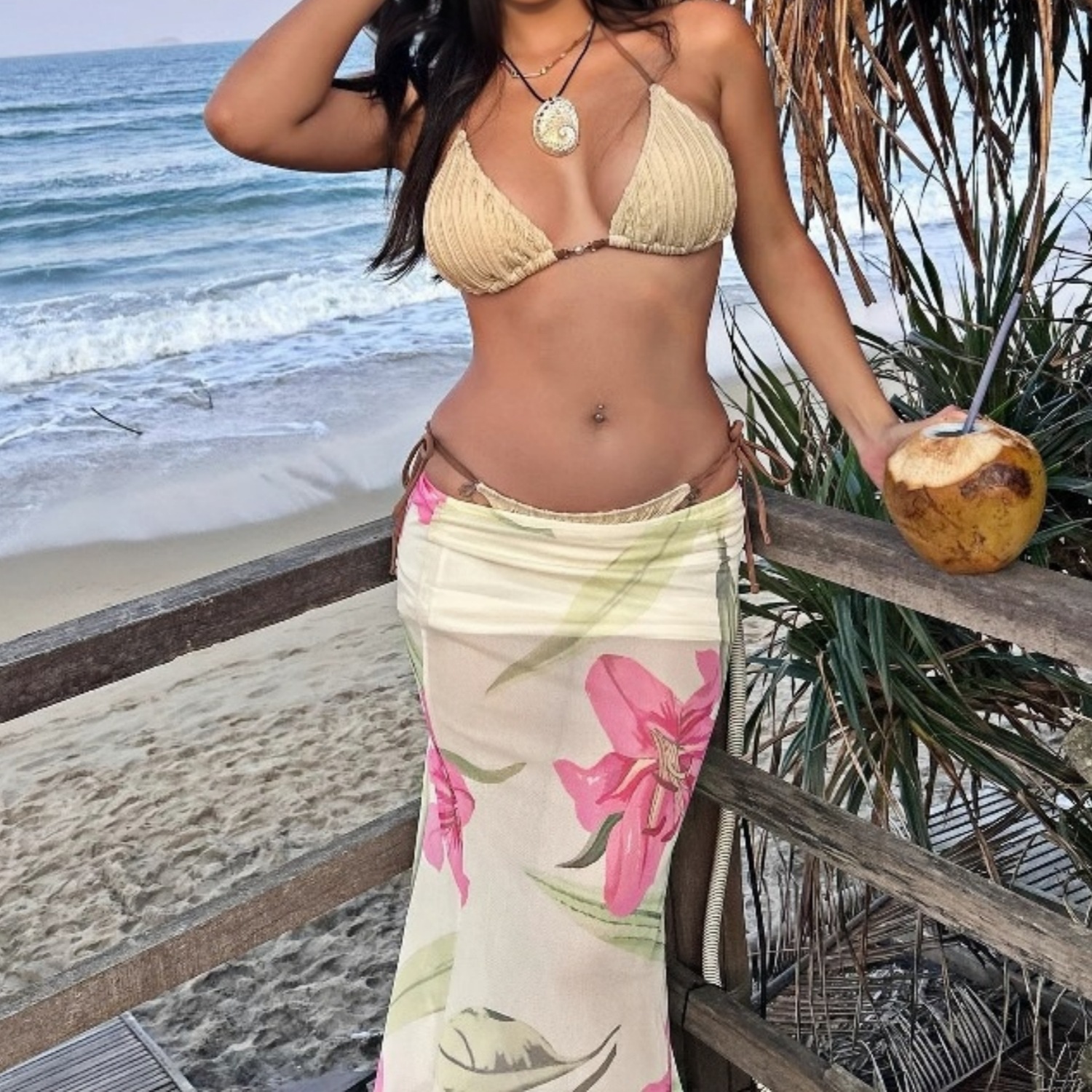 Sheer Patterned Coastal Flowy Mini Skirt