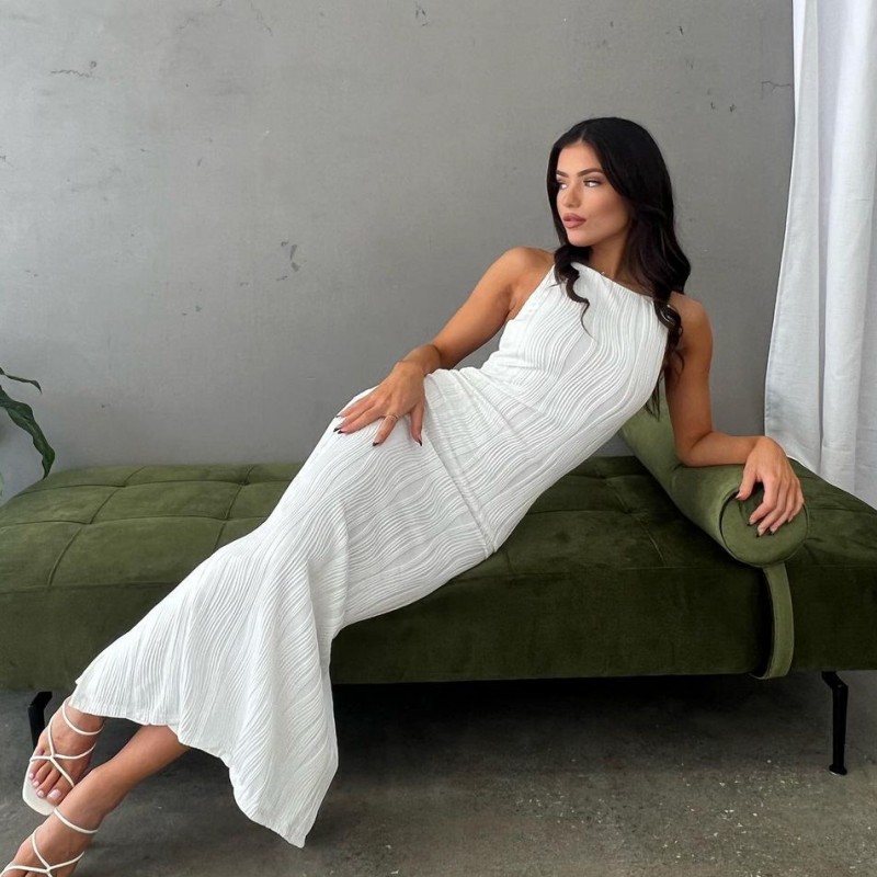 Open Back Sleeveless Collarless Polyester Mid Waist Dress