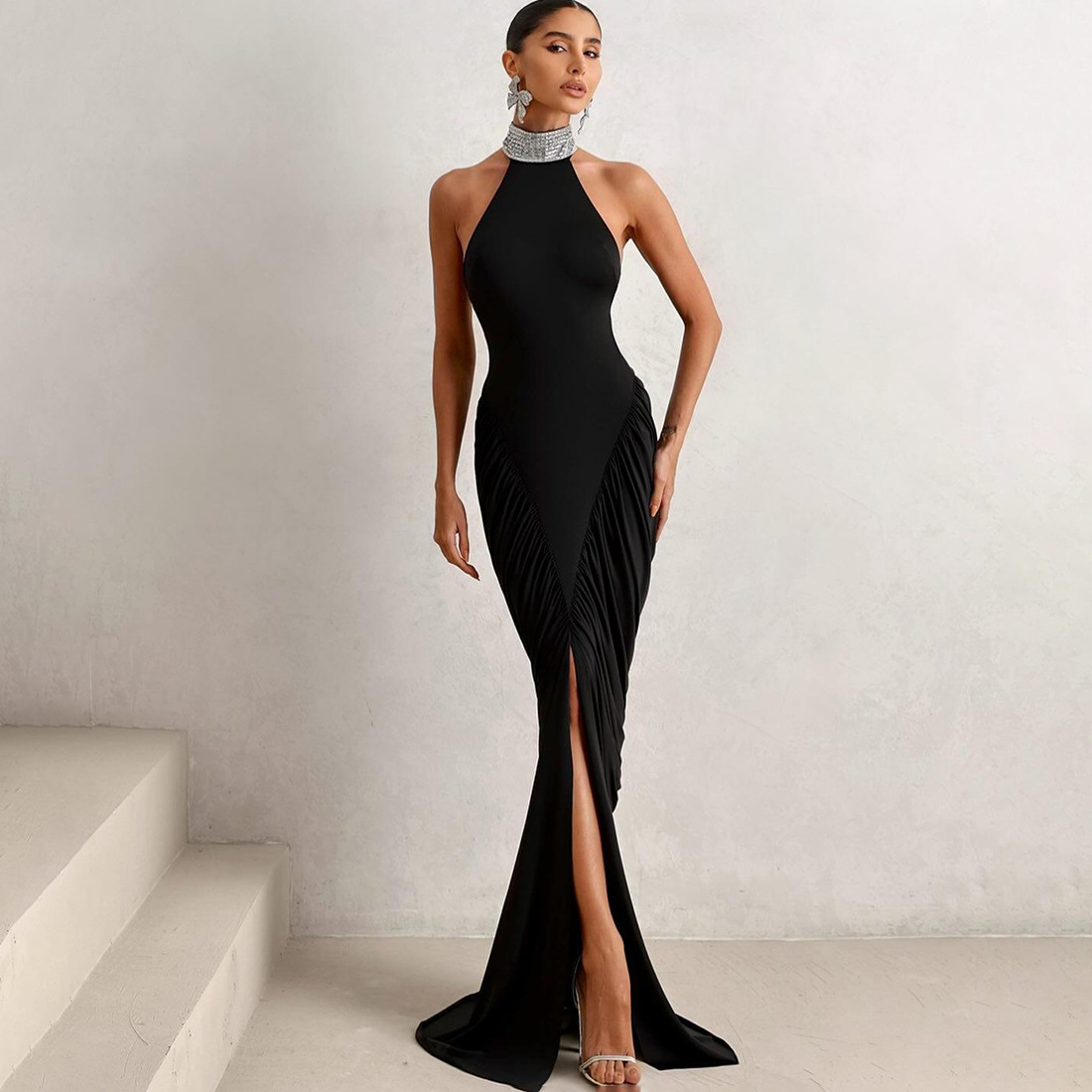 Halter Sleeveless High Waist Open Back Dress