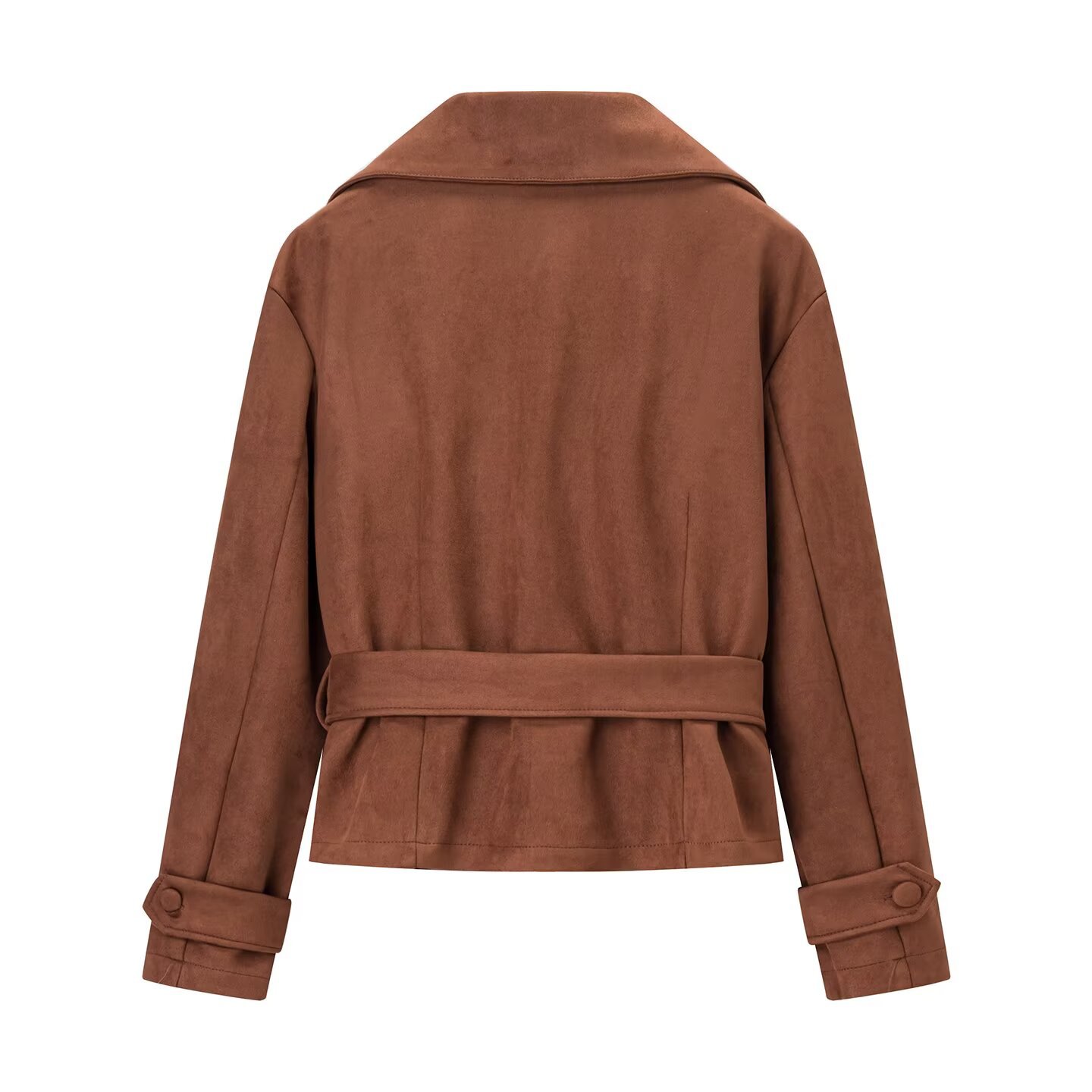 Collar suede texture double breasted jacket