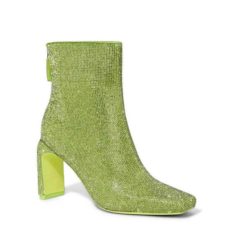 processing time:15-20 days after placing orders--European and American Designer Brand Full Diamond High Heel Zippered Short Boots for Women's Fashion Runway Shoess