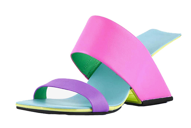 Summer shaped heel ladies square toe slippers