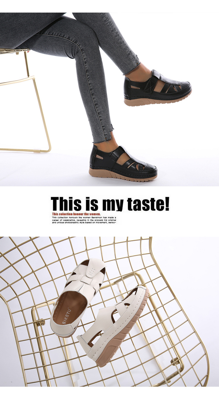 Single shoe slope with car stitching lightweight Velcro hollowed out mom's shoes