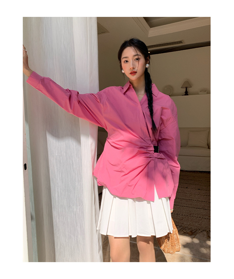 Ladies' Oversized Polo Collar Full Sleeve Gathered Shirt