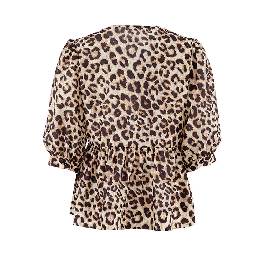 Relaxed Fit Animal Pattern Crewneck Knot Blouse
