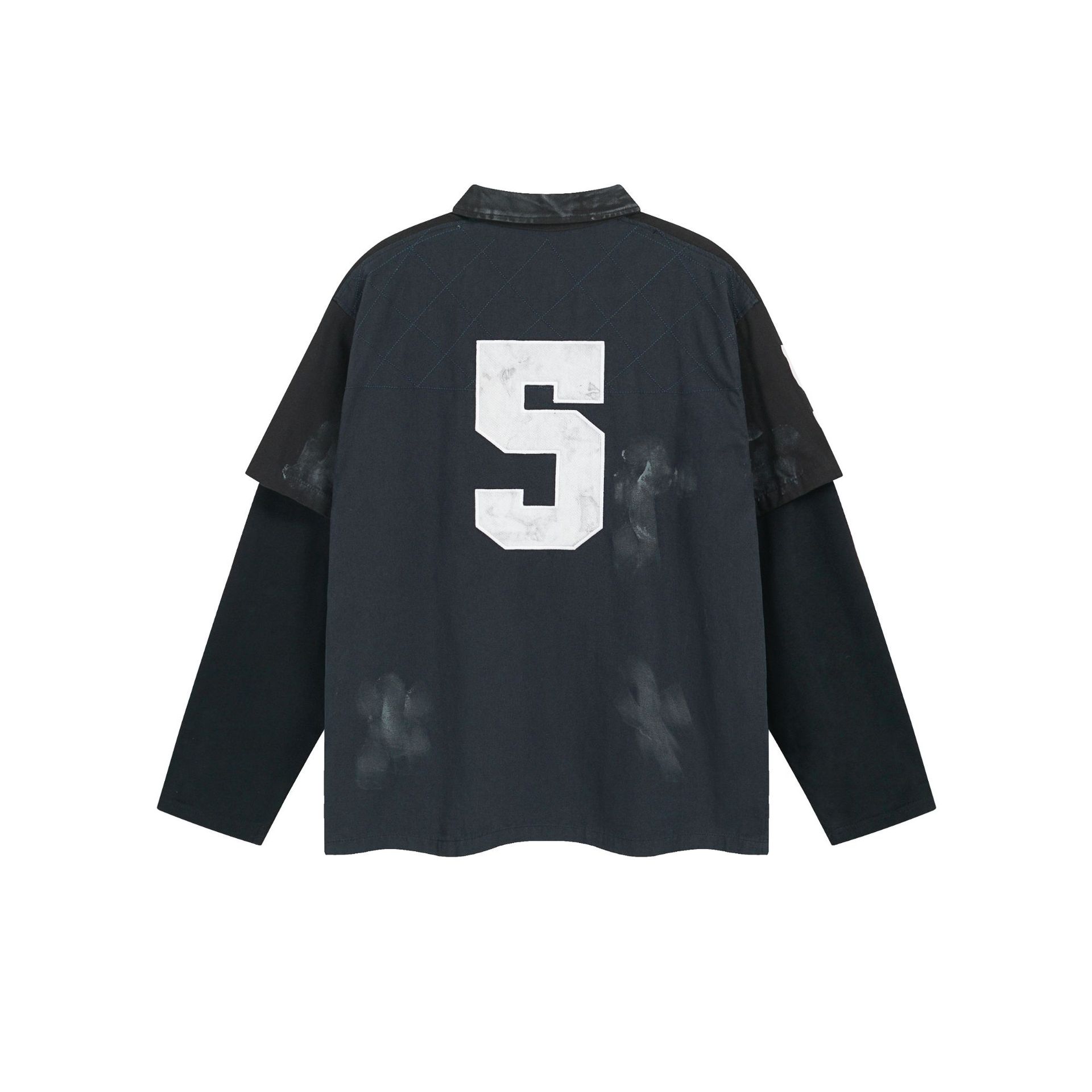 Heavyweight Cotton Long Sleeve Faux-Layered Button-Up Letter Hoodie